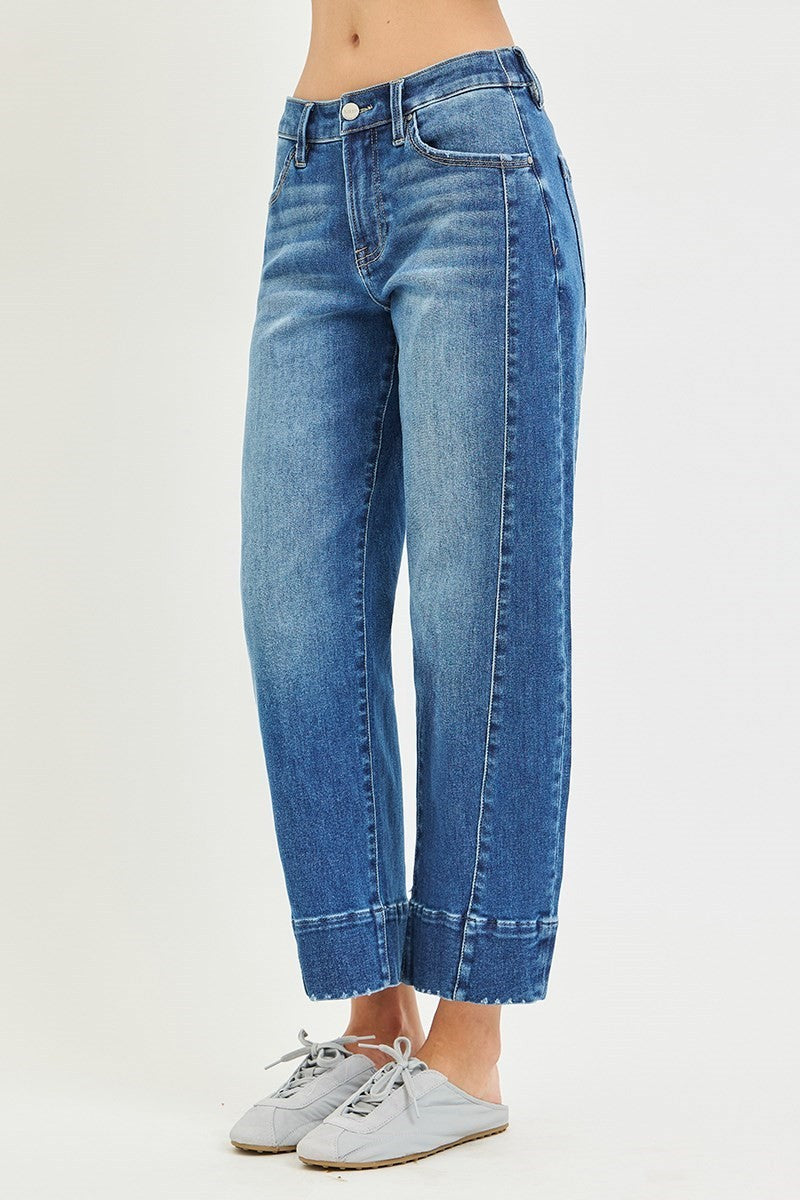 Risen Slouchy Crop Barrel Jeans- Medium