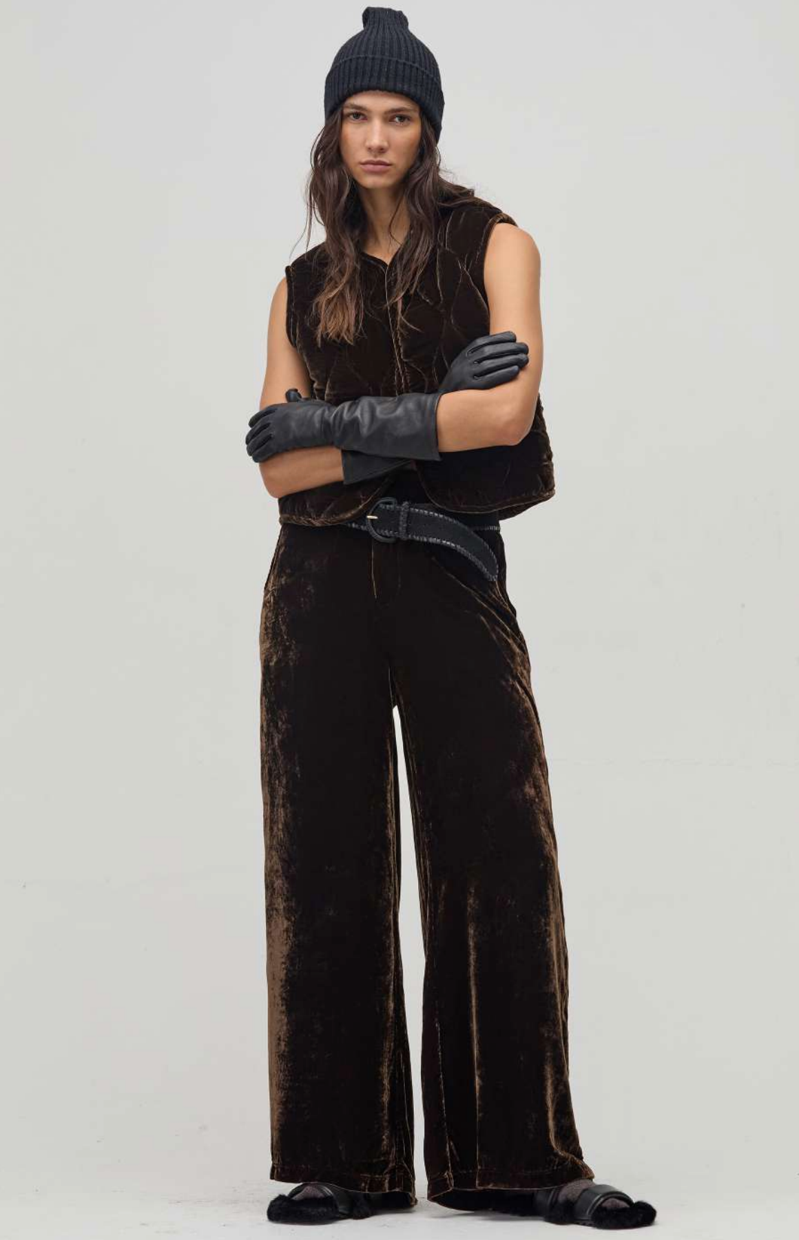 Luna Silk Velvet Pants- Chocolate