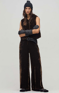 Luna Silk Velvet Pants- Chocolate