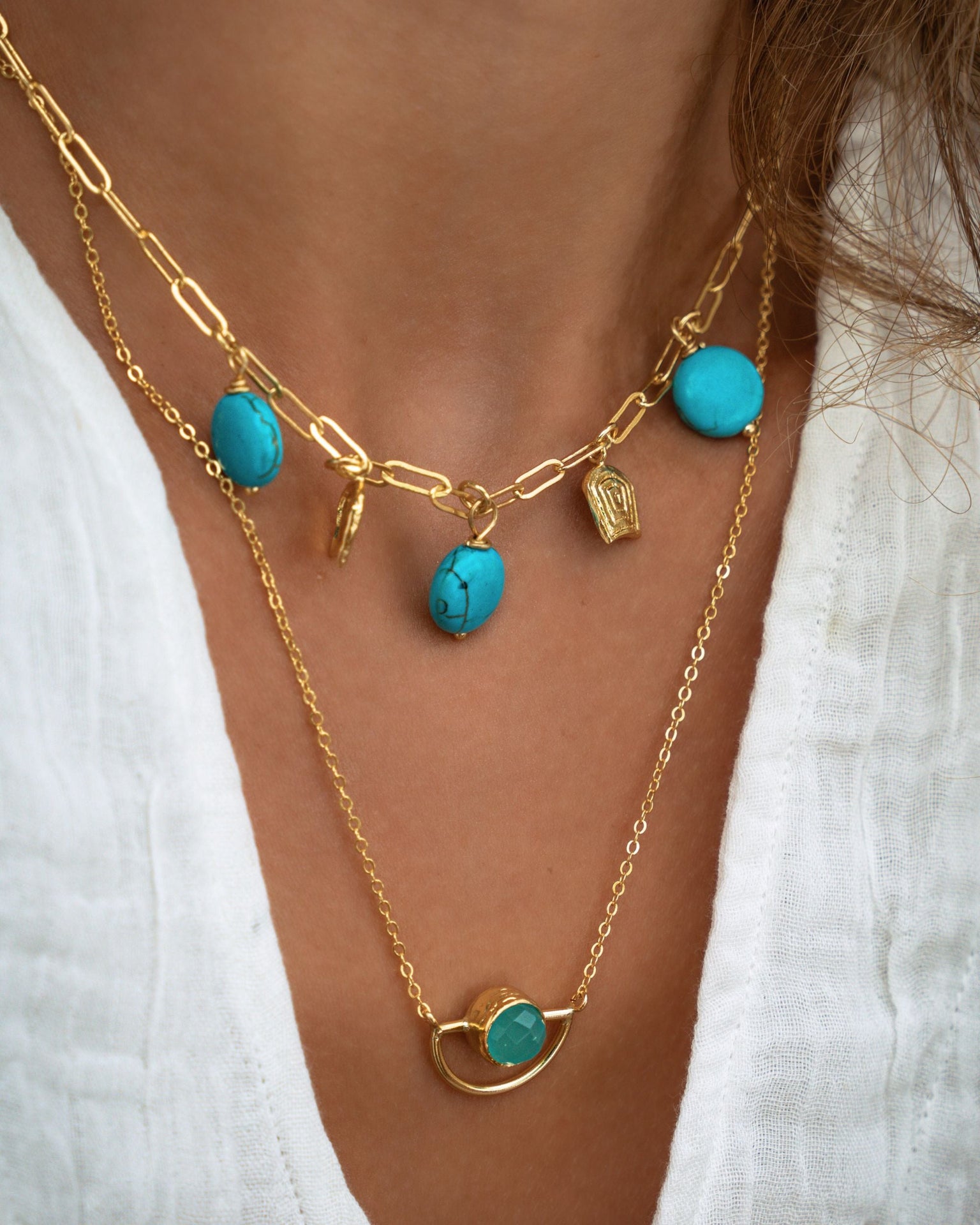 Amore Turquoise Charm Chain Necklace