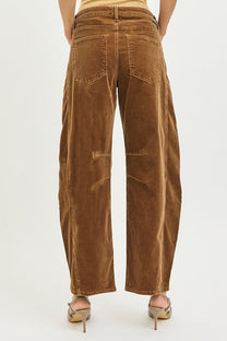 Risen Slouchy Ankle Barrel Corduroy Pants- Rust