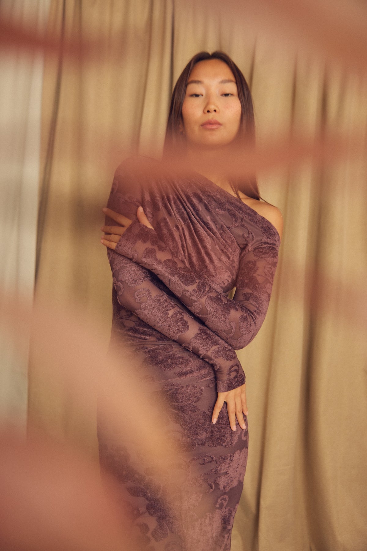Cossac Devoré Drape Top in Cocoa