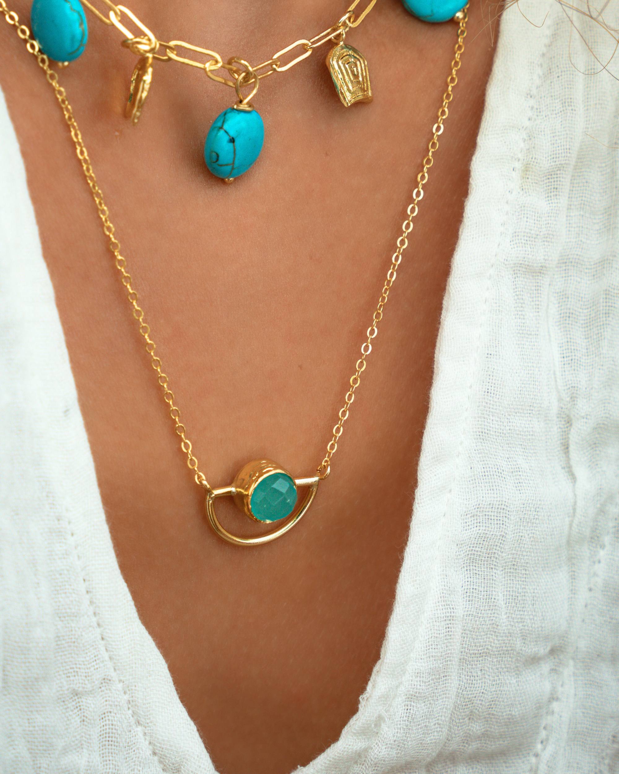 Elise Aqua Chalcedony Pendant Necklace