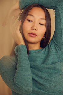 Cossac Drape Top in Organic Cotton and Wool- Teal