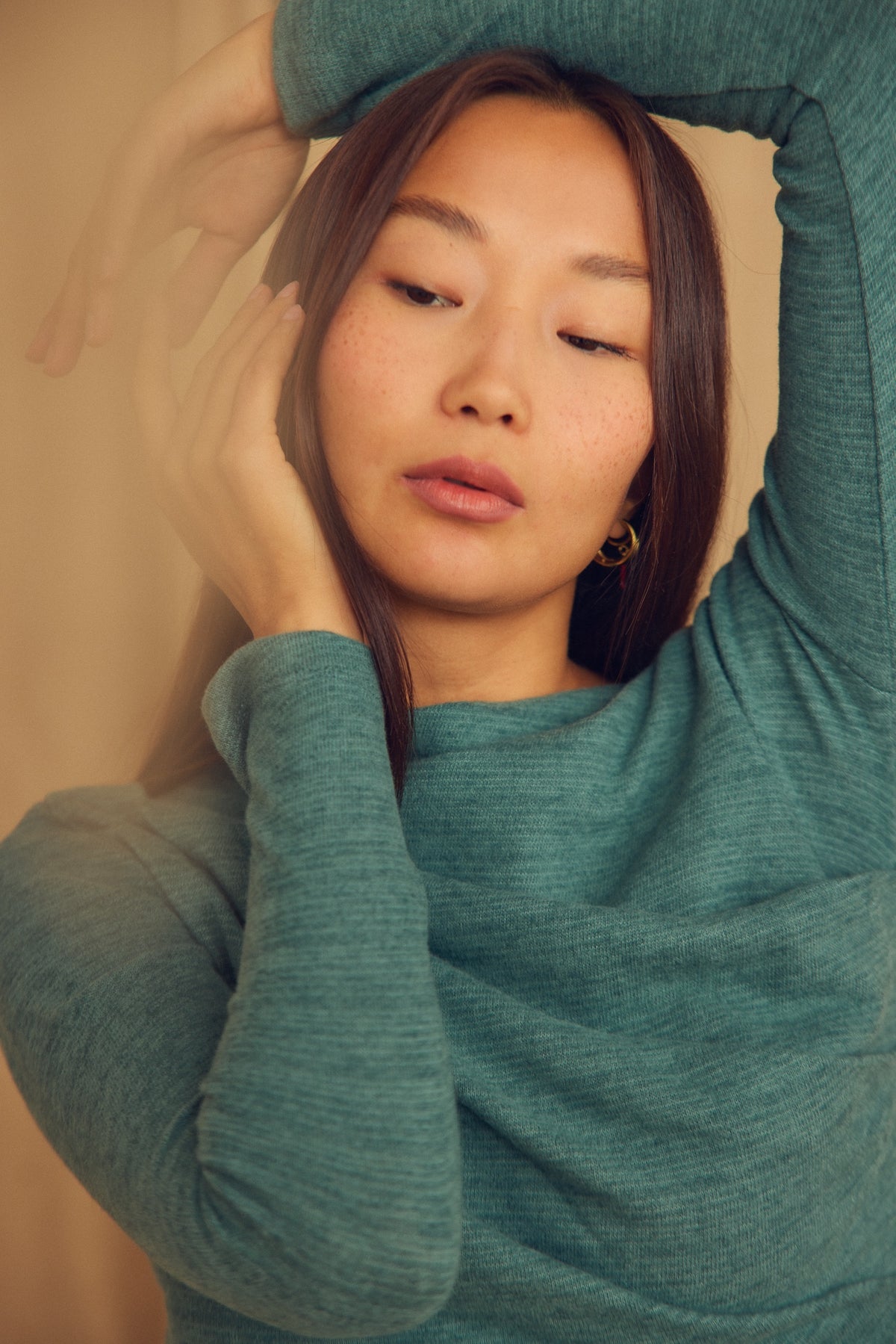 Cossac Drape Top in Organic Cotton and Wool- Teal