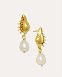 Kai Seashell Pearl Drop Stud Earrings