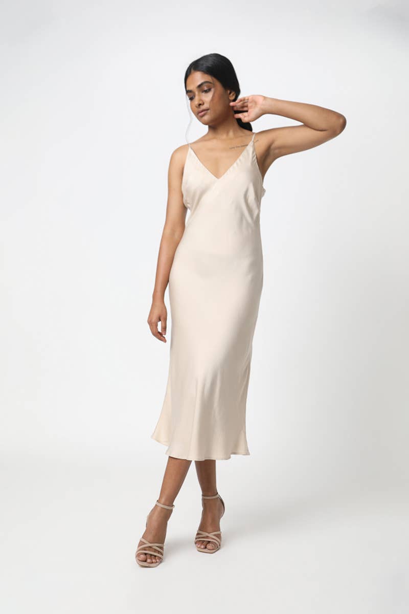 Bias Cut Tencel Slip Dress- Snow White