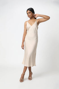 Bias Cut Tencel Slip Dress- Snow White