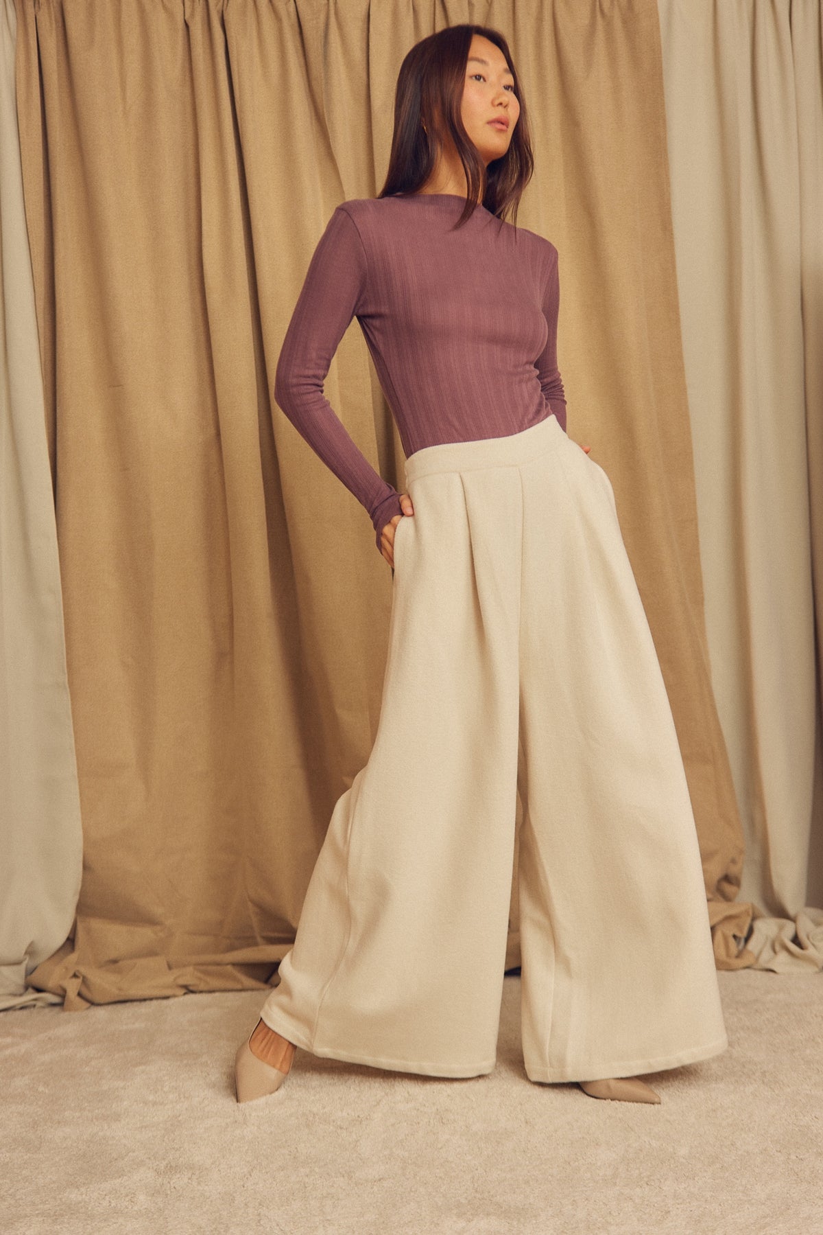Cossac Organic Cotton and Lyocell Ribbed Long Sleeve Top in Cocoa