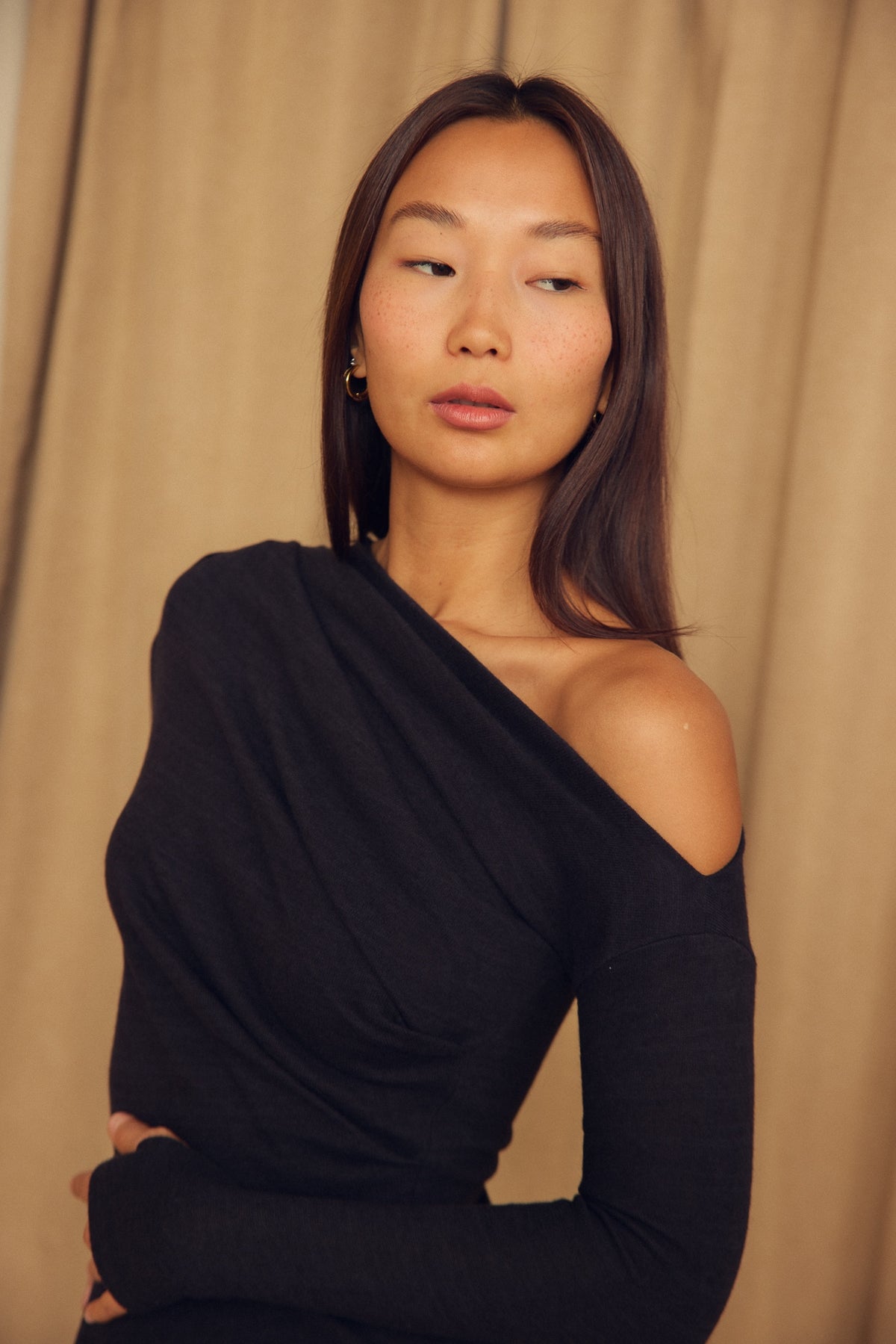 Cossac Wool Drape Midi Dress - Black