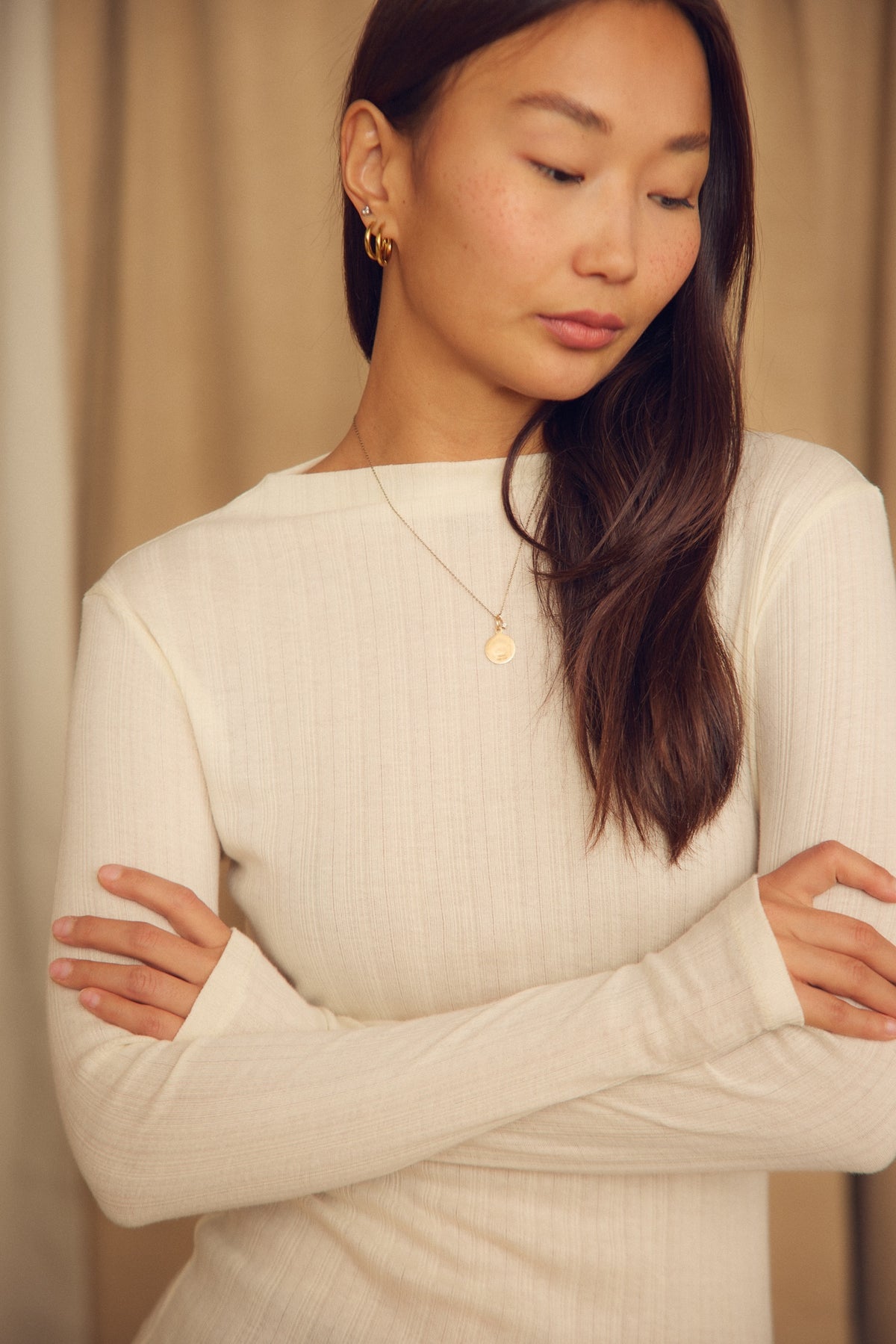 Cossac Organic Cotton and Lyocell Ribbed  Long Sleeve Top in Ecru