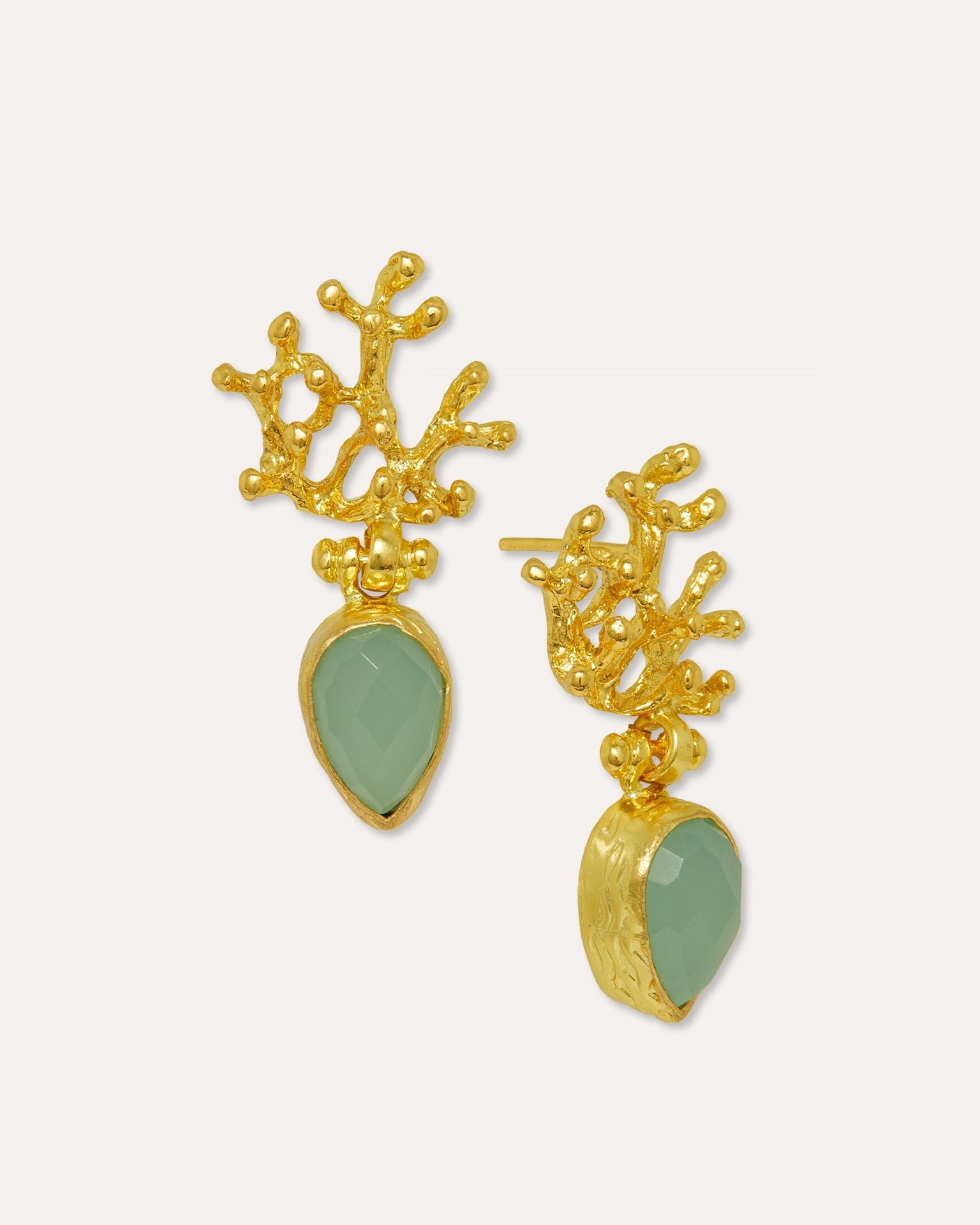 Sophia Aqua Chalcedony Coral Stud Earrings