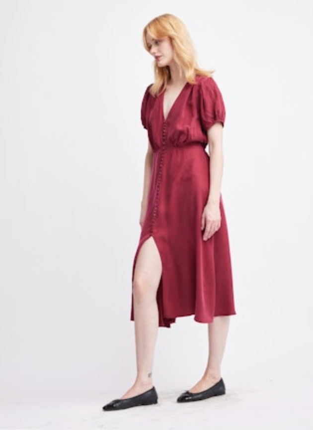 Ilse V Neck Cupro Dress- Cranberry