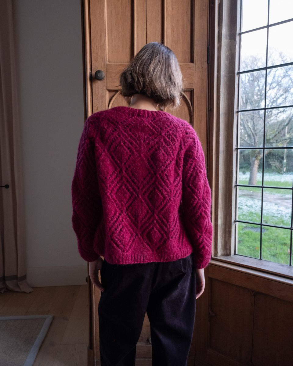 NOVA LACY HAND KNIT MOHAIR CARDIGAN- MULBERRY