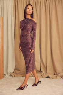 Cossac Devoré Fitted Midi Skirt - Cocoa