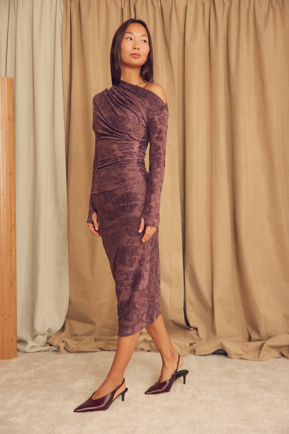 Cossac Devoré Fitted Midi Skirt - Cocoa