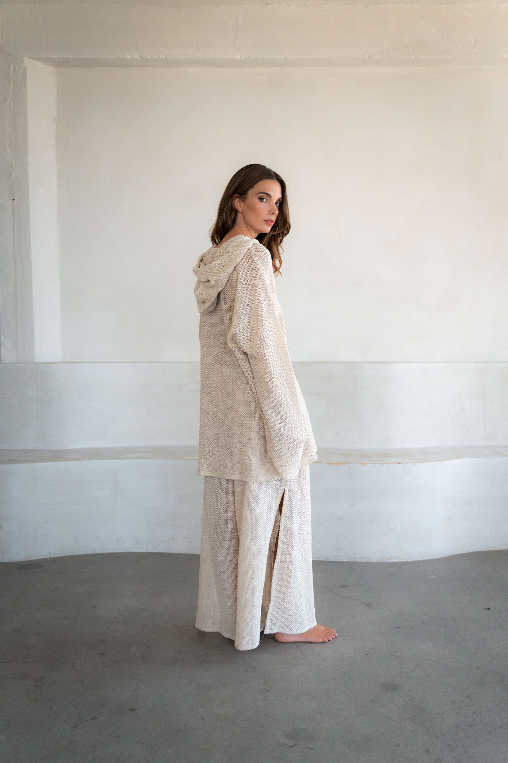 Organic Cotton Crochet Hooded Sweater
