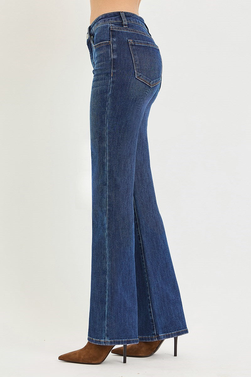 Risen Tummy Control Mid Rise Bootcut Jeans- Dark