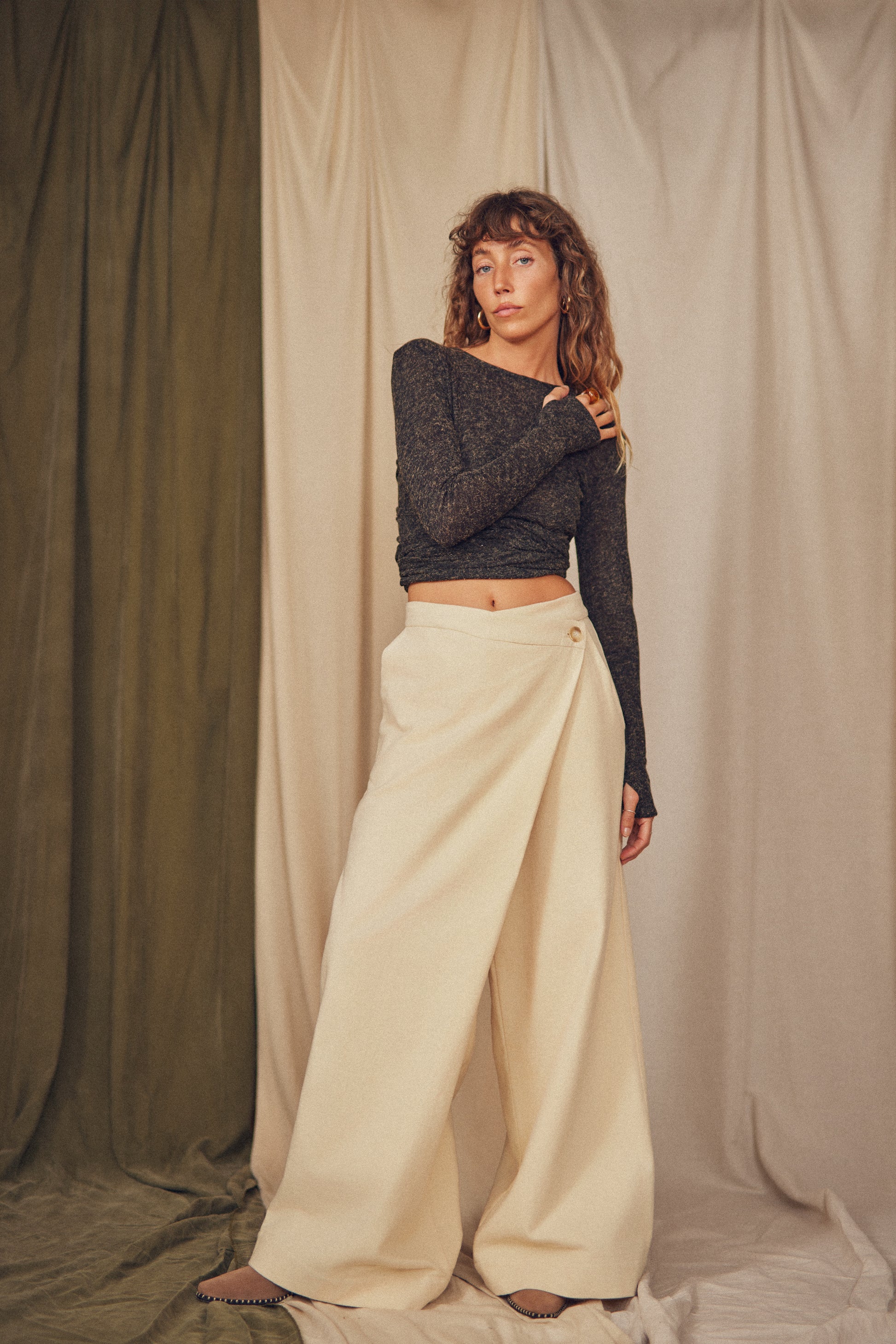 Cossac Wrap Top - Black Melange