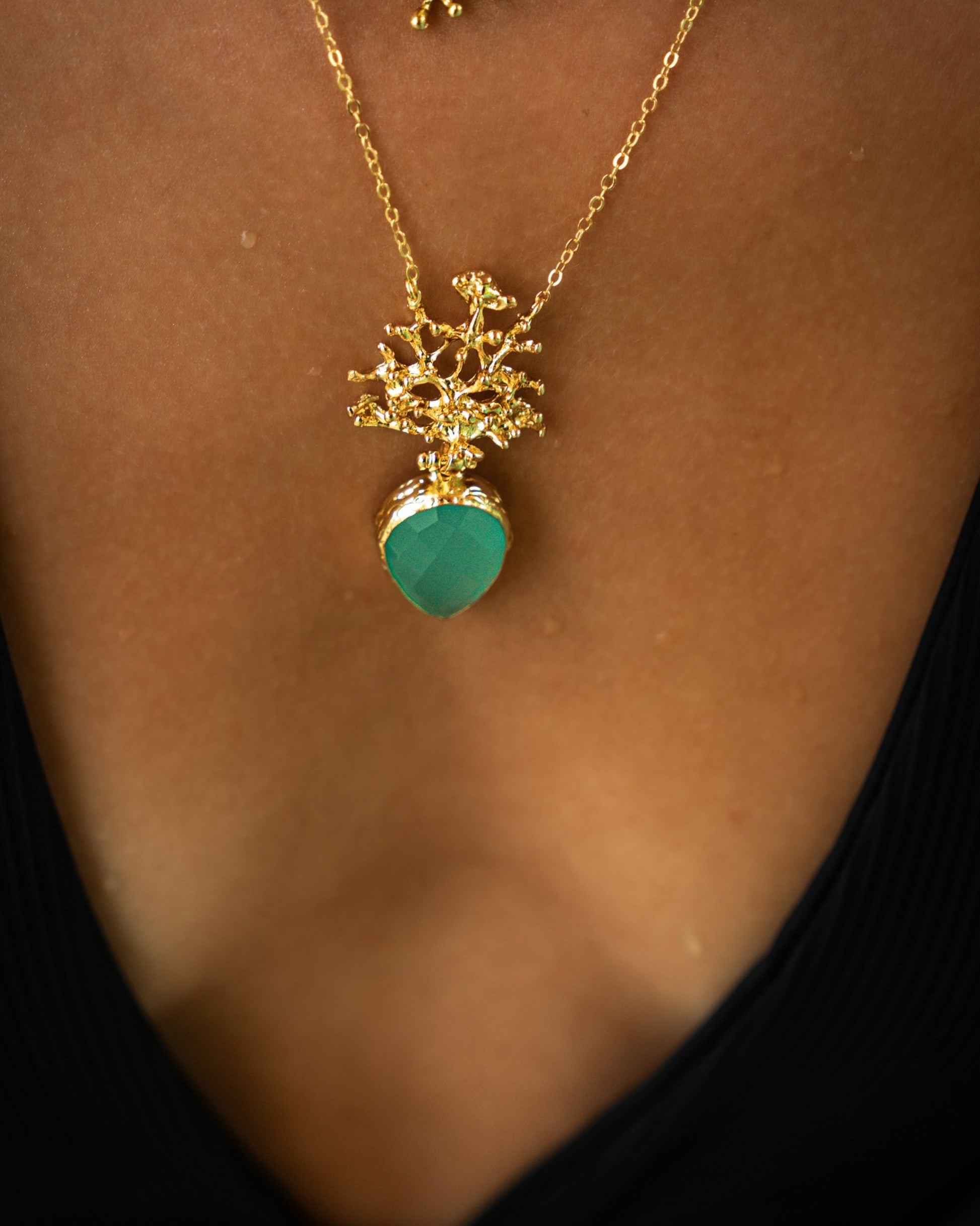 Sophia Aqua Chalcedony Coral Pendant Necklace