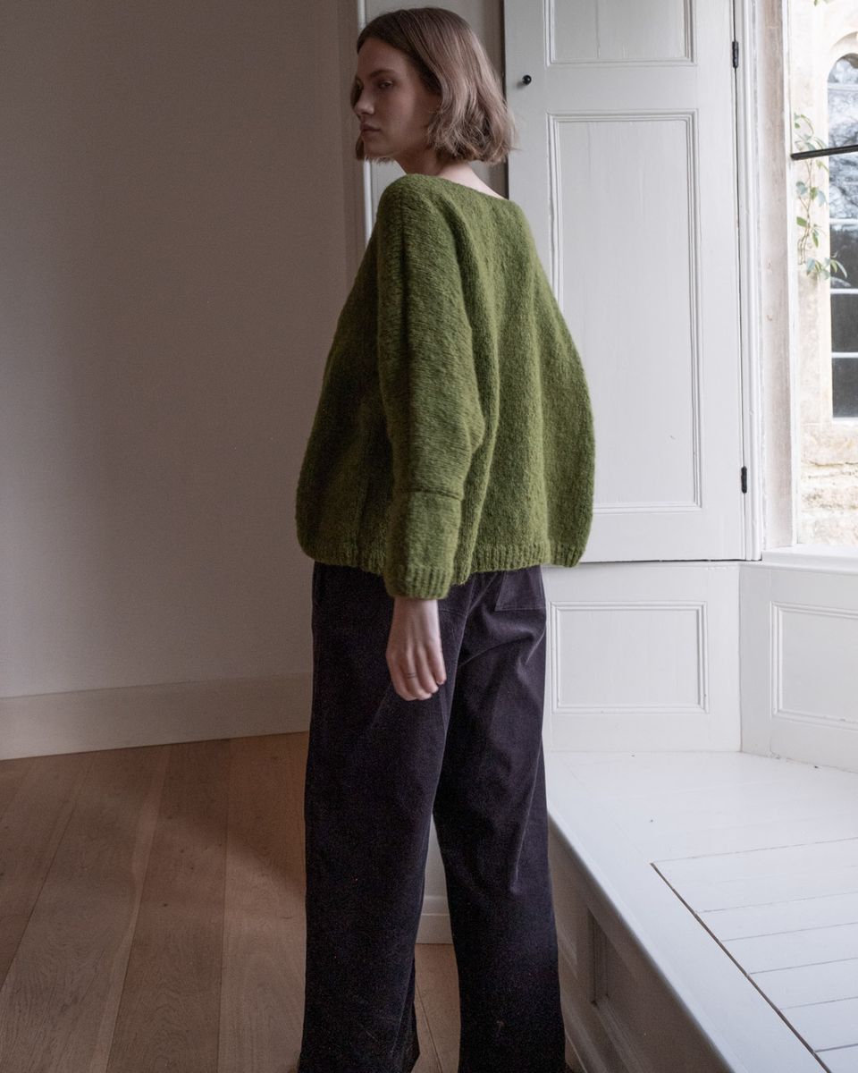 Leah Hand Knit Wool V Neck Sweater- Chartreuse