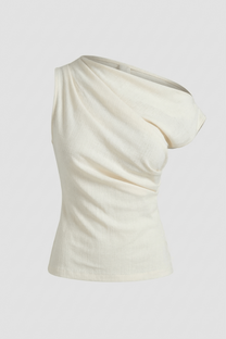 Banana Pineapple Drape Neckline Top in Ecru