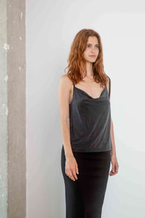 Cossac Drape Slip Top in Slate Black Cupro