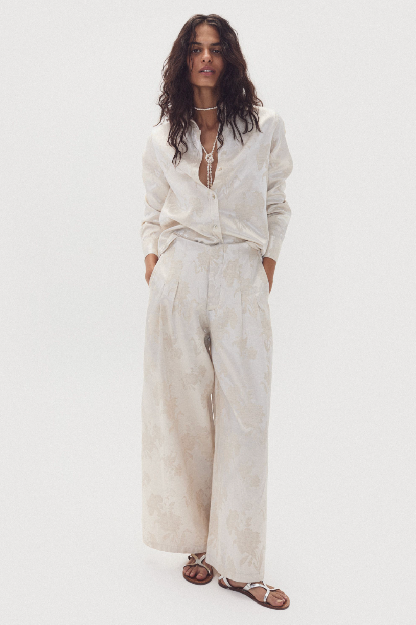 Culotte Brocade Pants- Ivory Garden