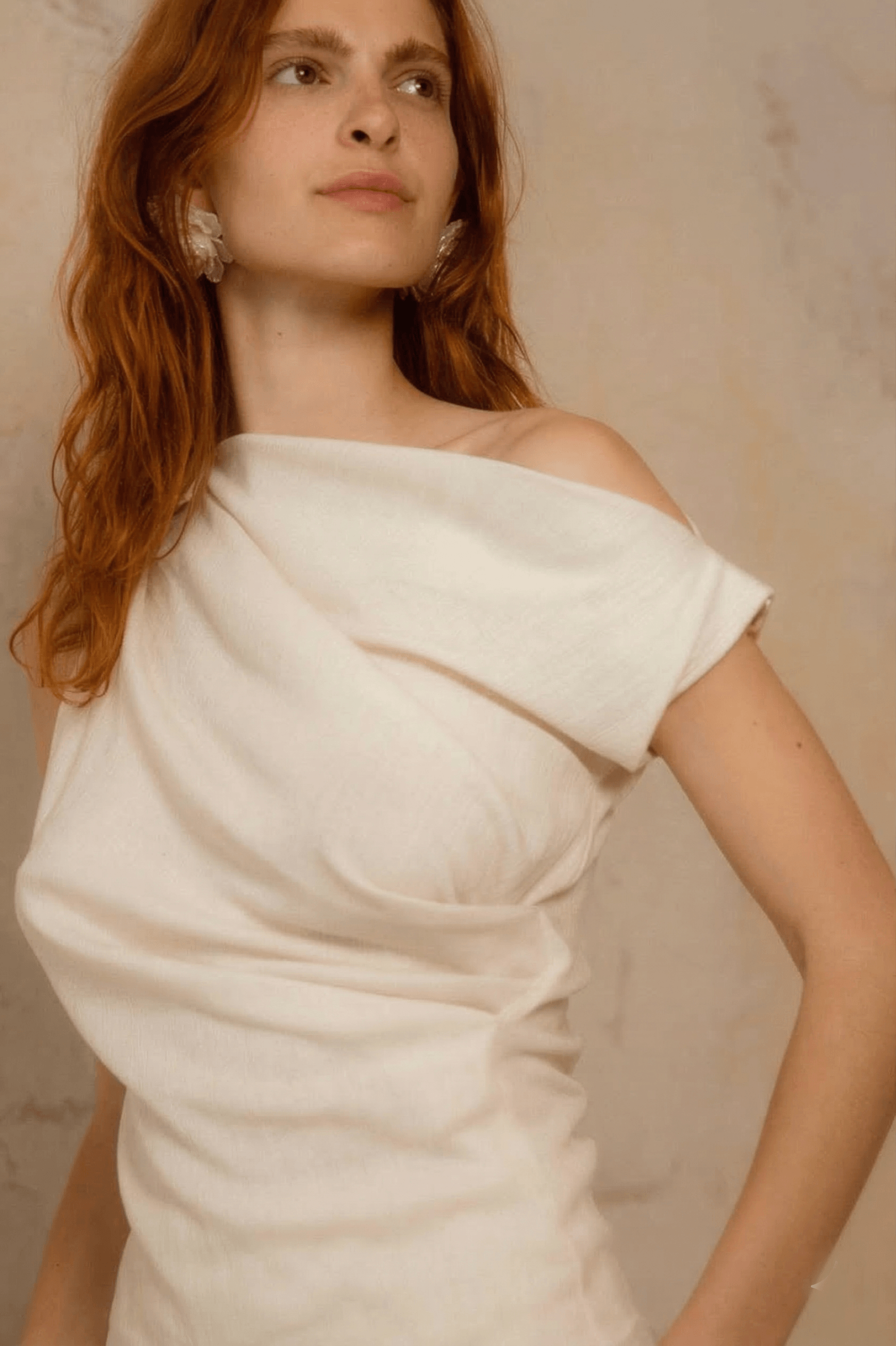 Banana Pineapple Drape Neckline Top in Ecru