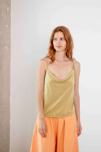 Cossac Drape Slip Top in Soft Olive Cupro