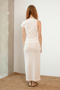 Banana Pineapple Drape Neckline Top in Ecru