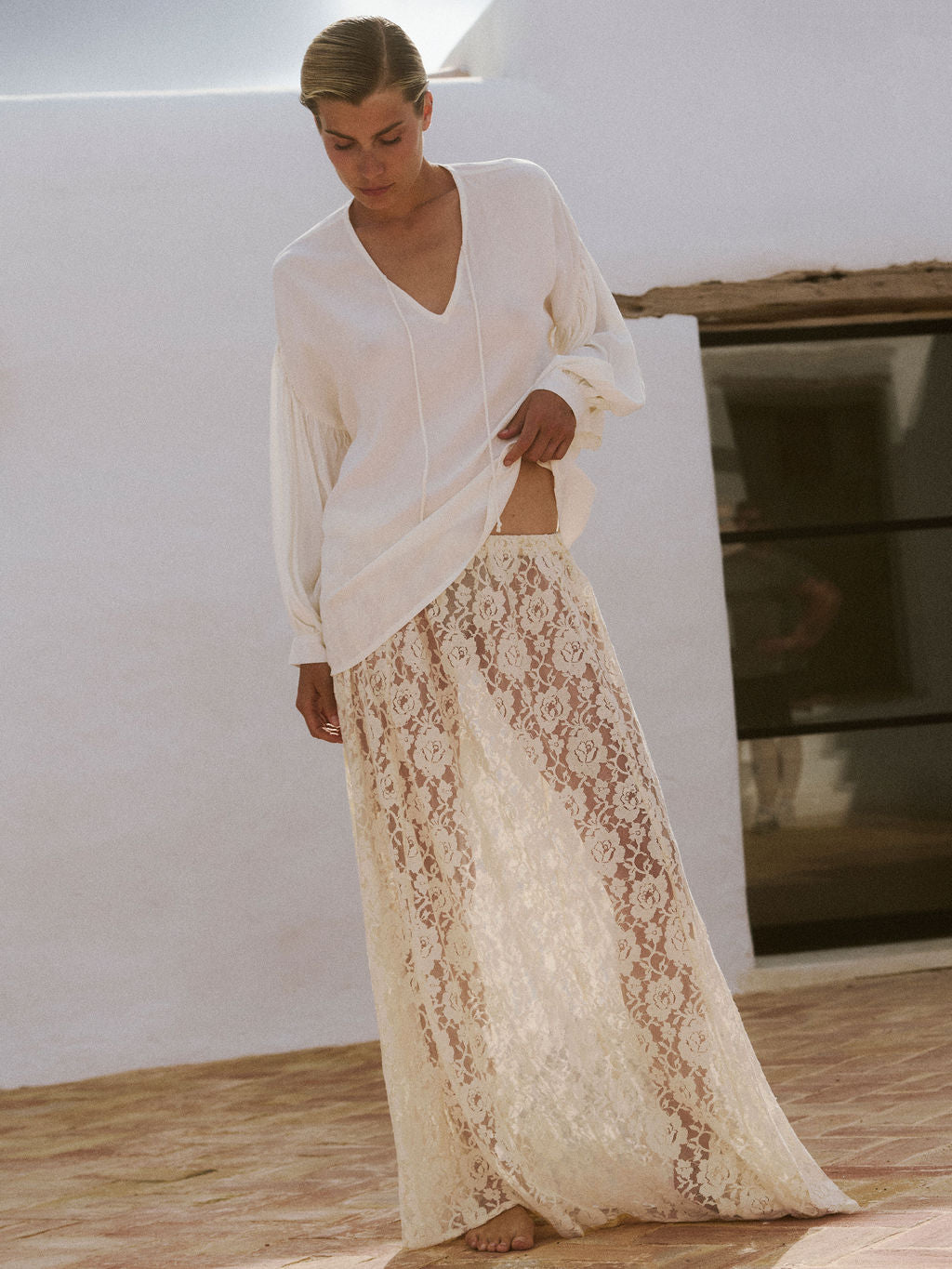 Lace Slip Skirt- White