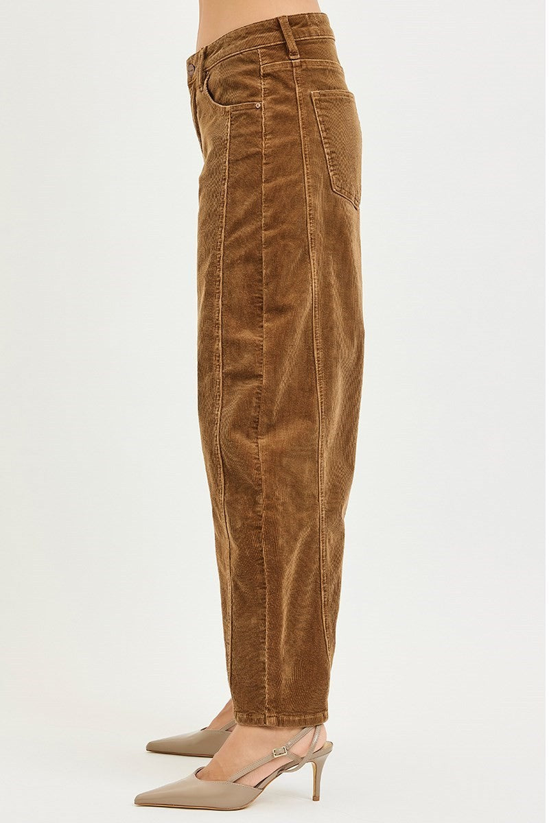 Risen Slouchy Ankle Barrel Corduroy Pants- Rust