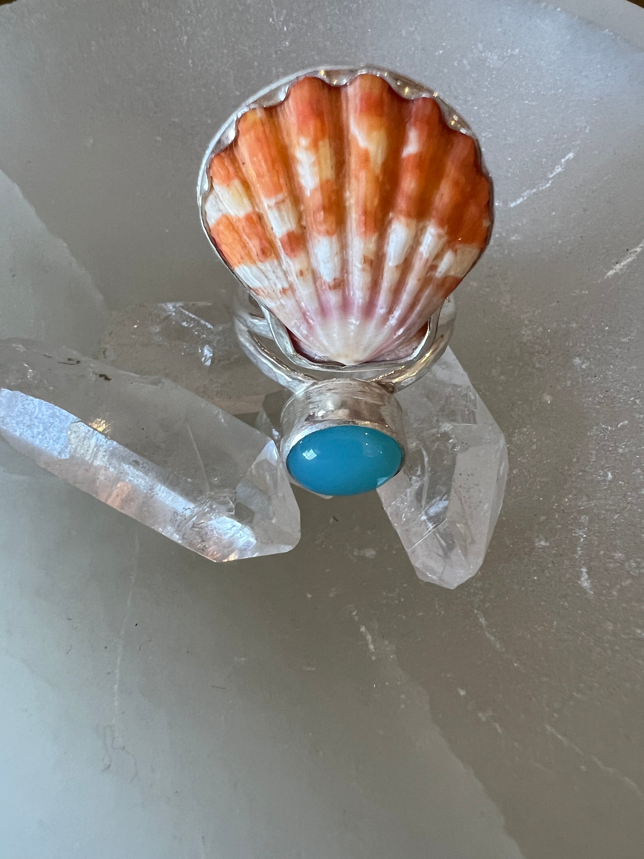 Seafoam Chalcedony Sunrise Shell Ring