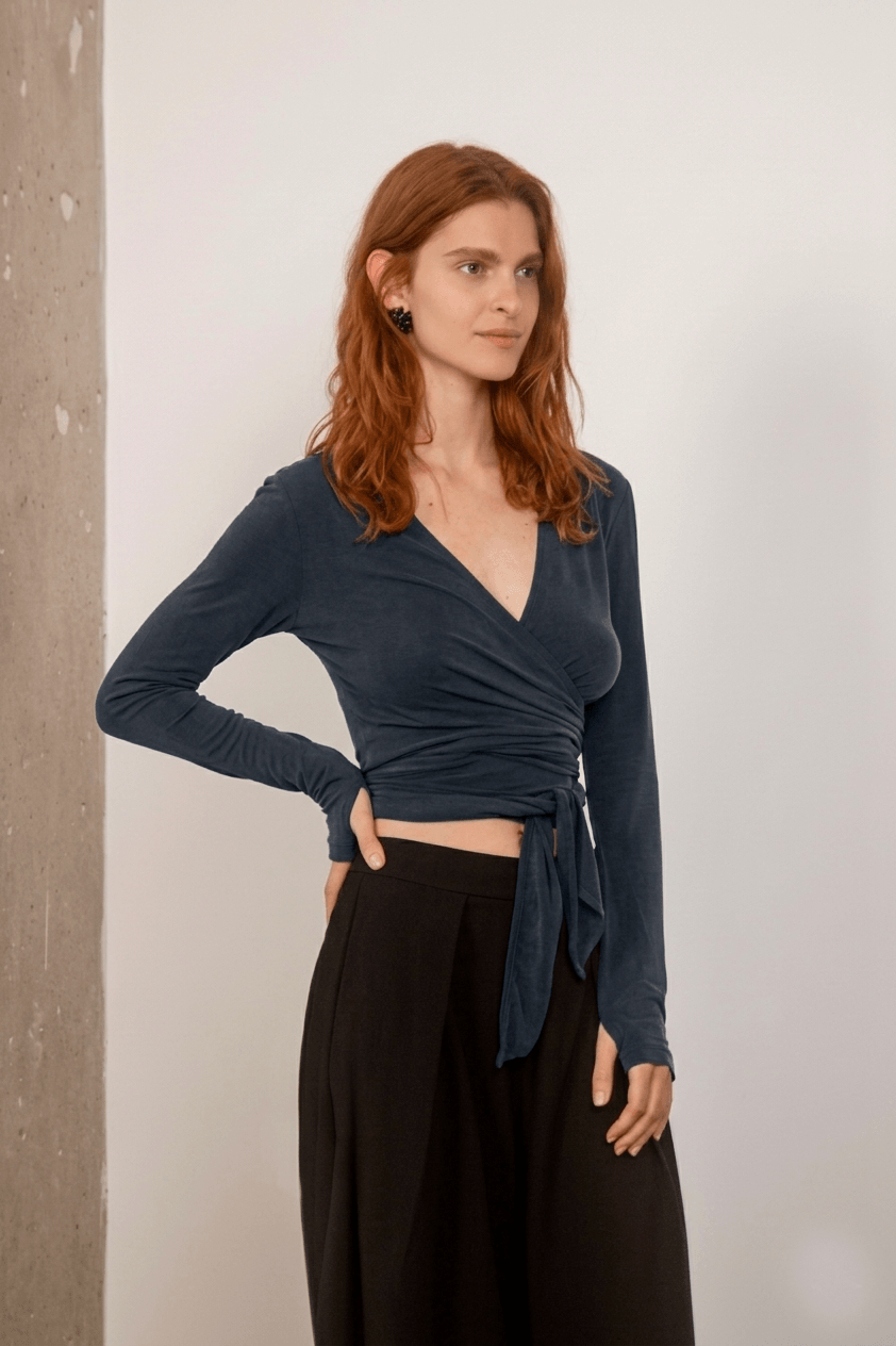Cossac Ballet Wrap Top - Slate Black Cupro