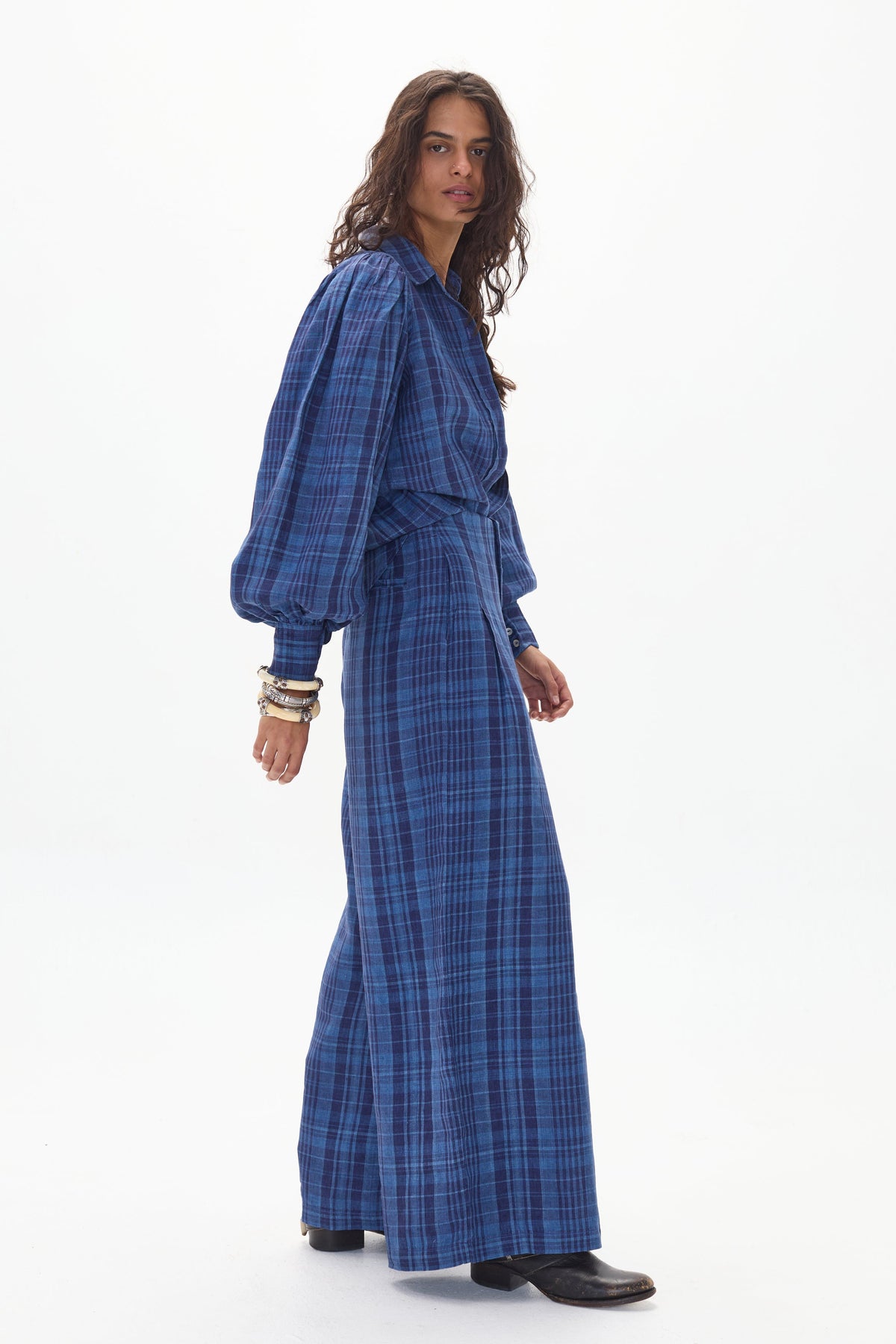Culotte Linen pants - Ocean Checks Print