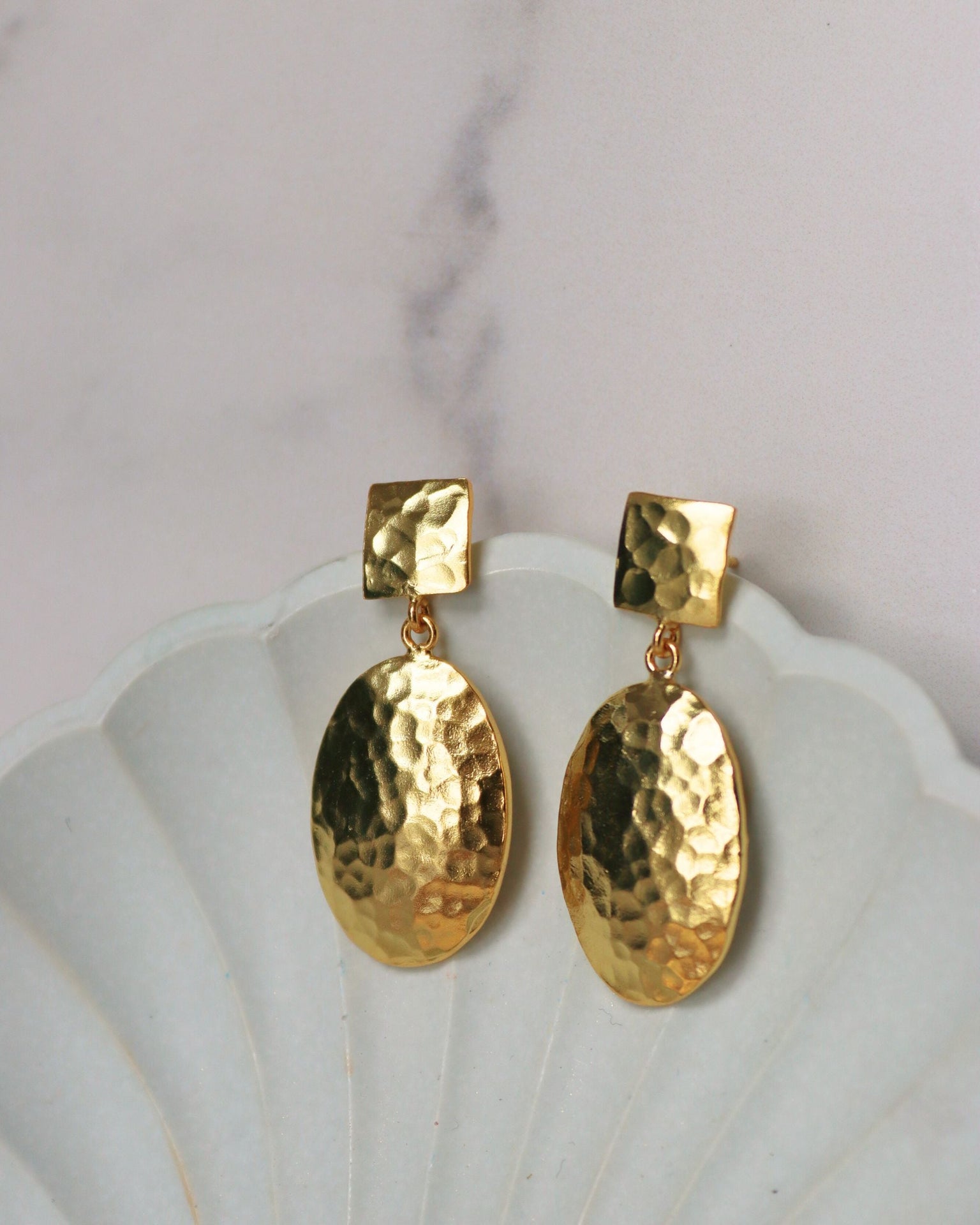 Desiree Hammered Drop Stud Earrings