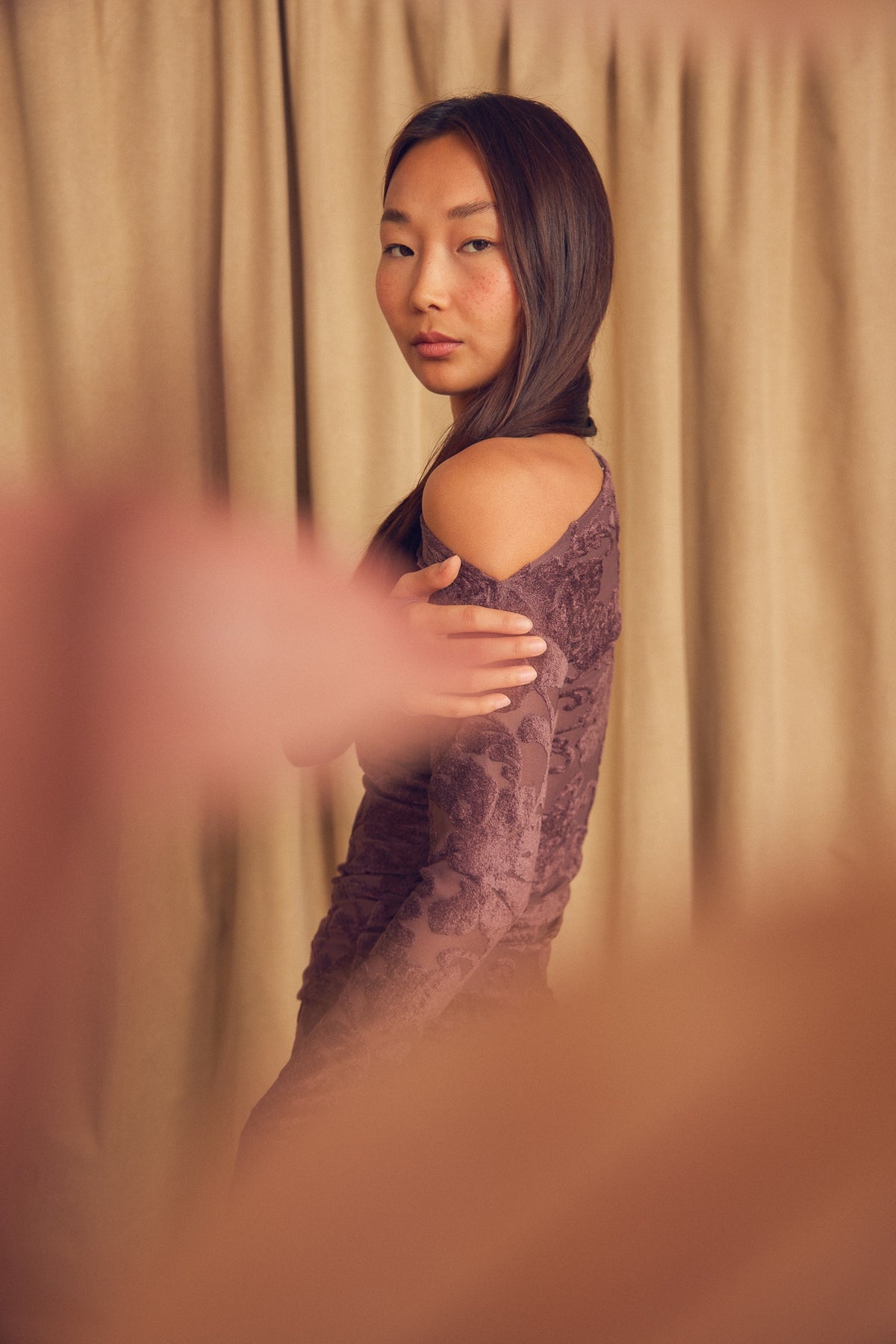 Cossac Devoré Drape Top in Cocoa