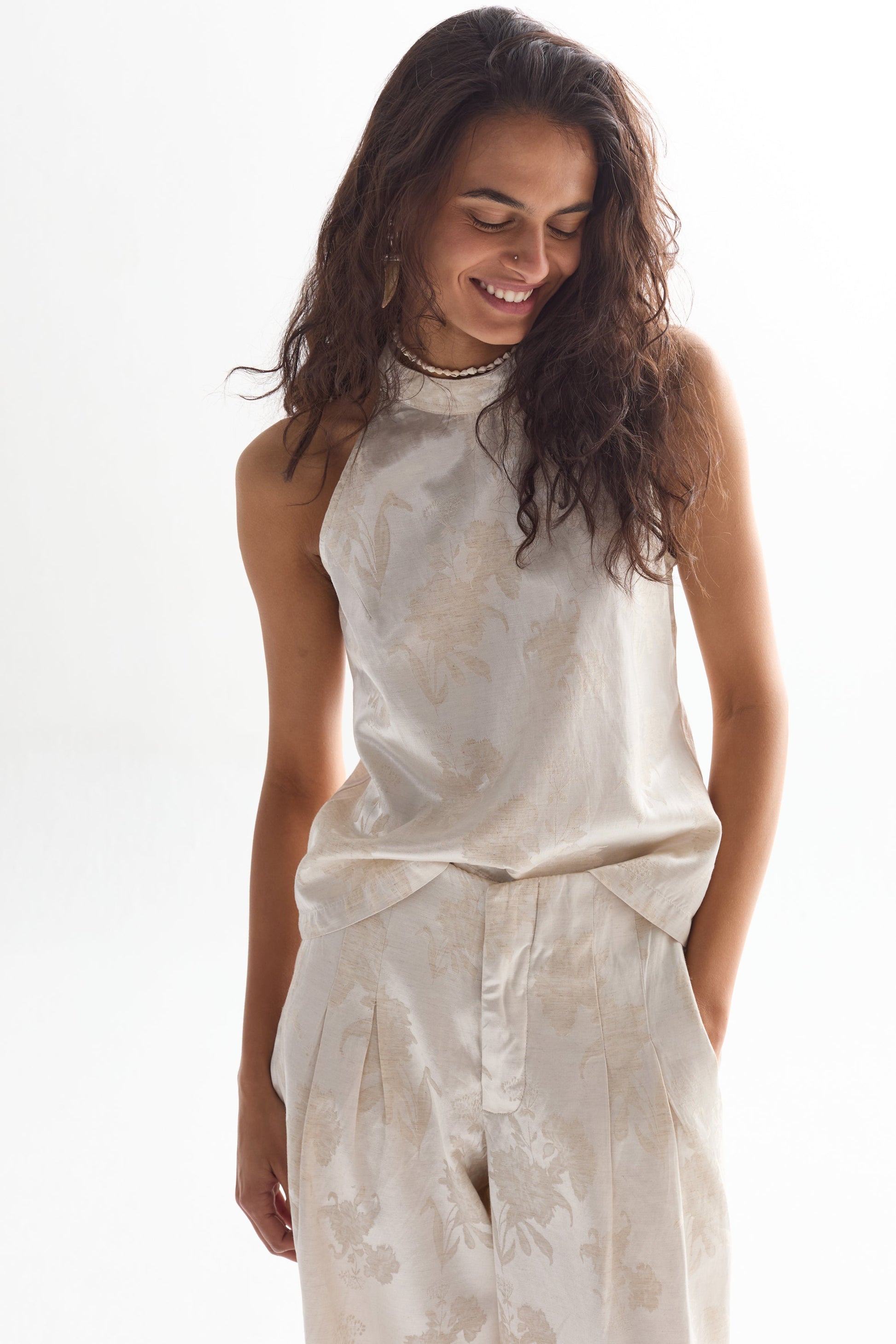 Olivia Brocade Top- Ivory Garden