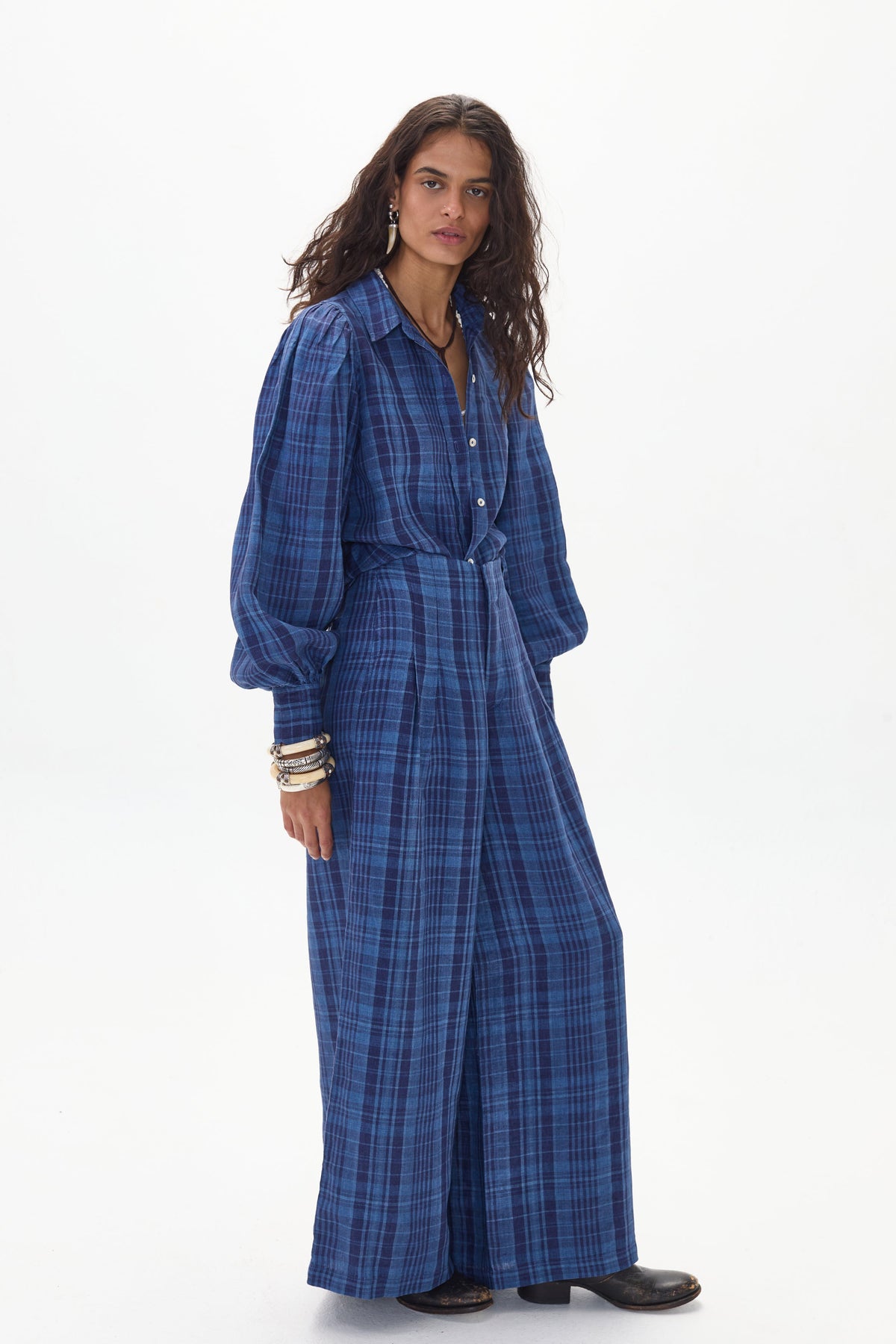 Culotte Linen pants - Ocean Checks Print
