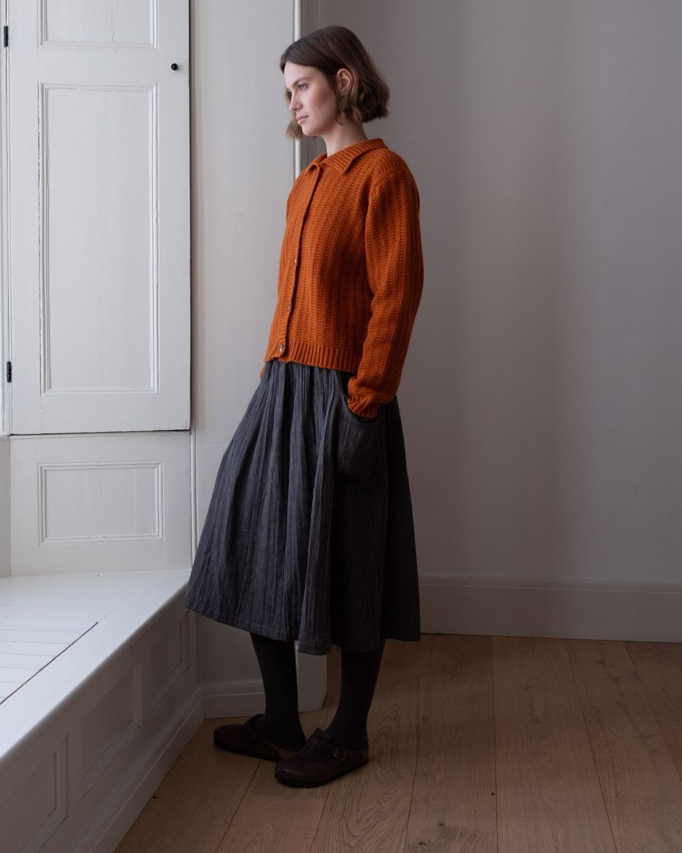 BONNIE POLO HAND KNIT WOOL CARDIGAN - OXIDE