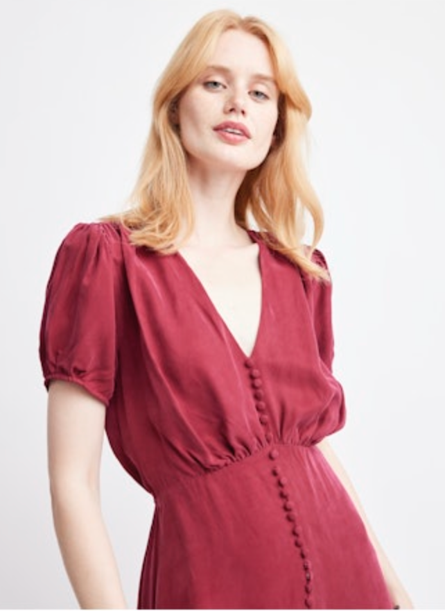 Ilse V Neck Cupro Dress- Cranberry