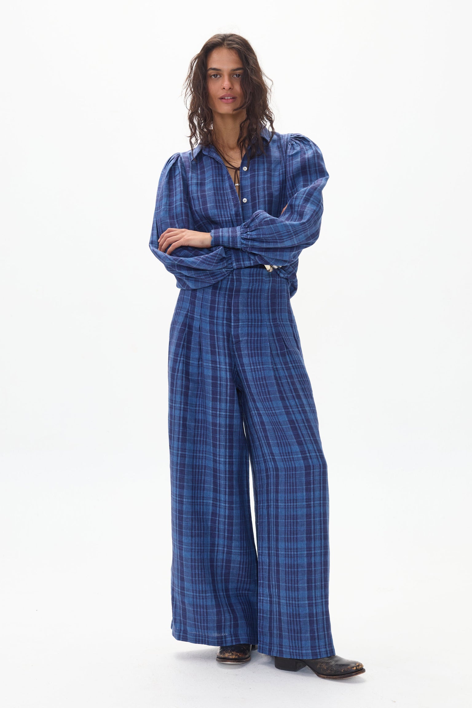 Culotte Linen pants - Ocean Checks Print
