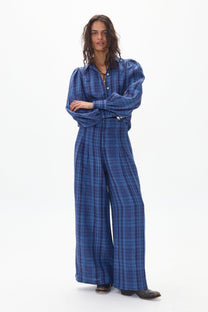 Culotte Linen pants - Ocean Checks Print