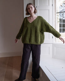 Leah Hand Knit Wool V Neck Sweater- Chartreuse