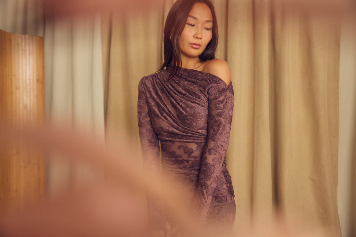 Cossac Devoré Drape Top in Cocoa