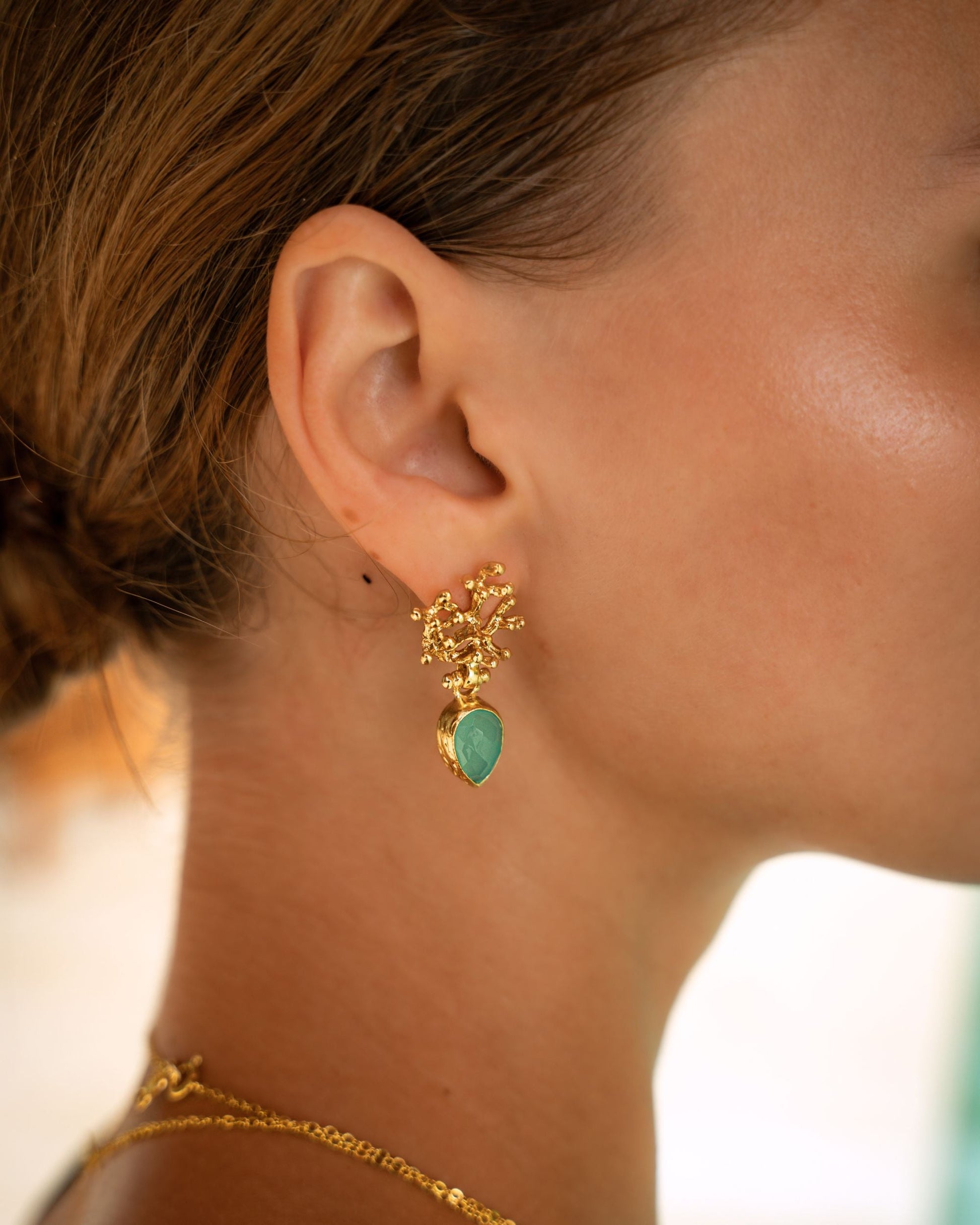Sophia Aqua Chalcedony Coral Stud Earrings