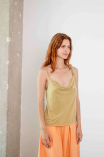 Cossac Drape Slip Top in Soft Olive Cupro