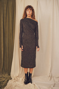 Cossac Drape Dress- Black Melange