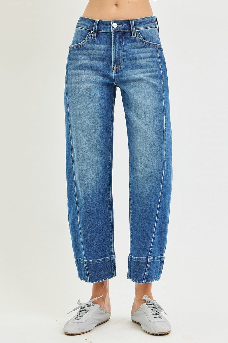 Risen Slouchy Crop Barrel Jeans- Medium